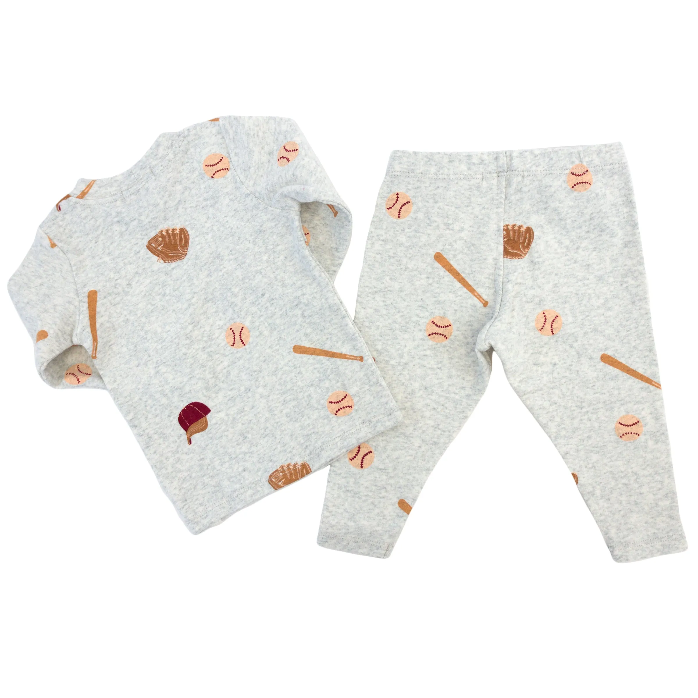 oh baby! Two Piece Set - Vintage Baseball Print - Heather Gray