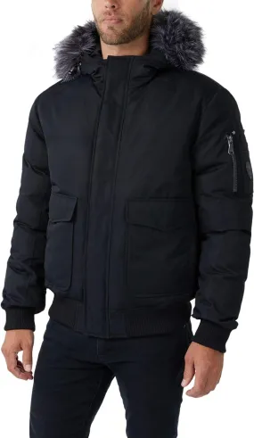 Pajar Mens Lucas Mens Bomber Real Fur Trim Hood - BLACK