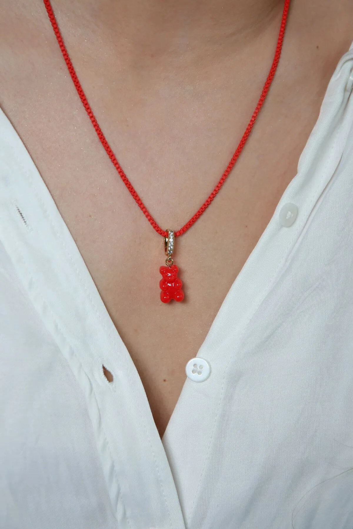 Pave Nostalgia Bear Pendant | Red