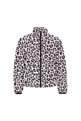 Pink Leopard Print Unisex Stand Collar Padded Jacket