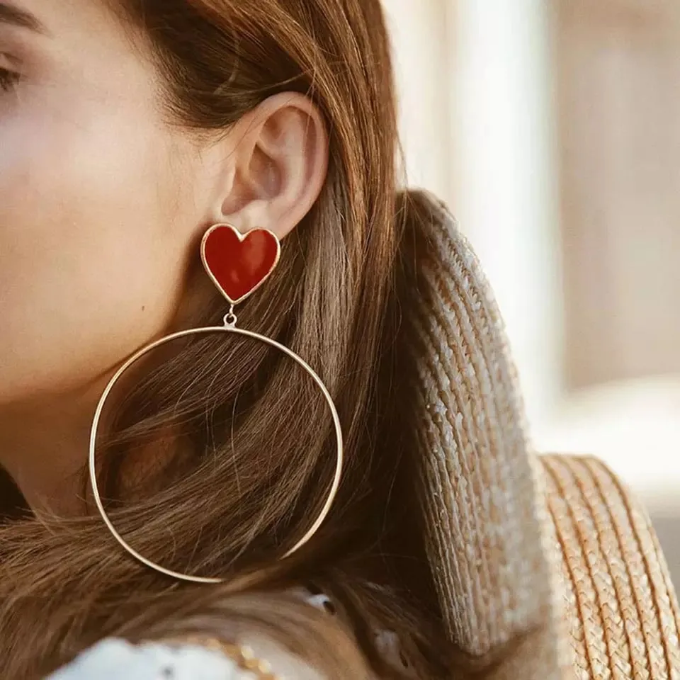 Red Heart Hoop Earrings - 2 Styles