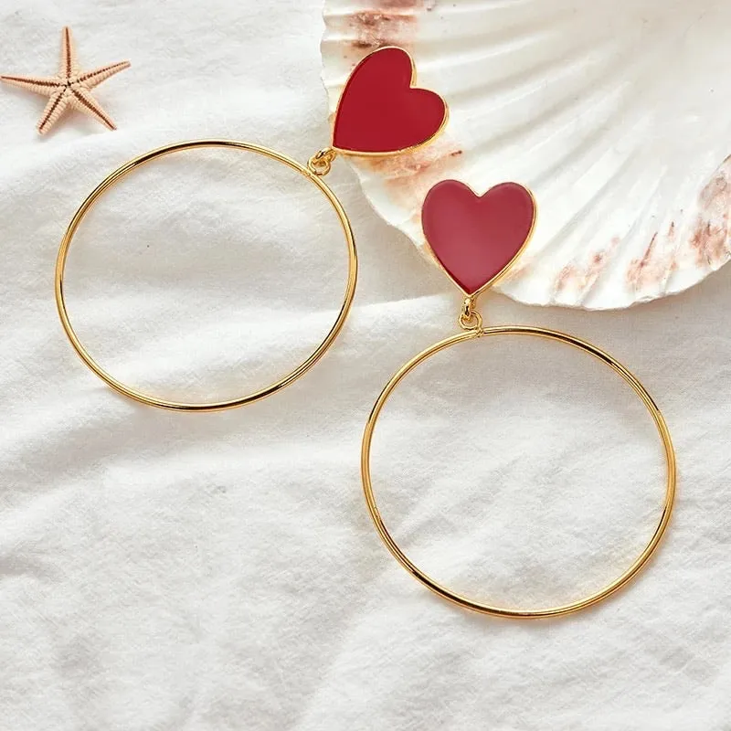 Red Heart Hoop Earrings - 2 Styles