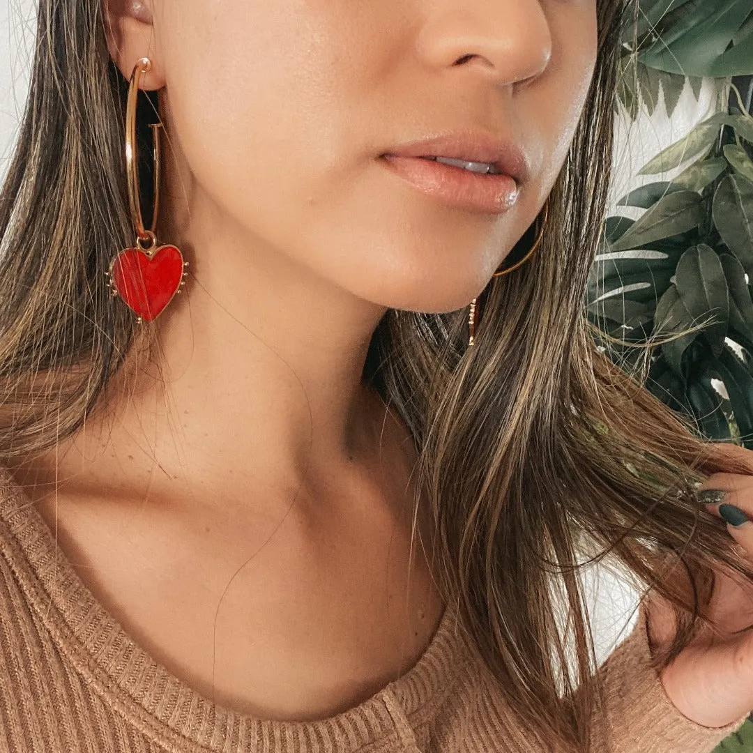 Red Heart Hoop Earrings - 2 Styles