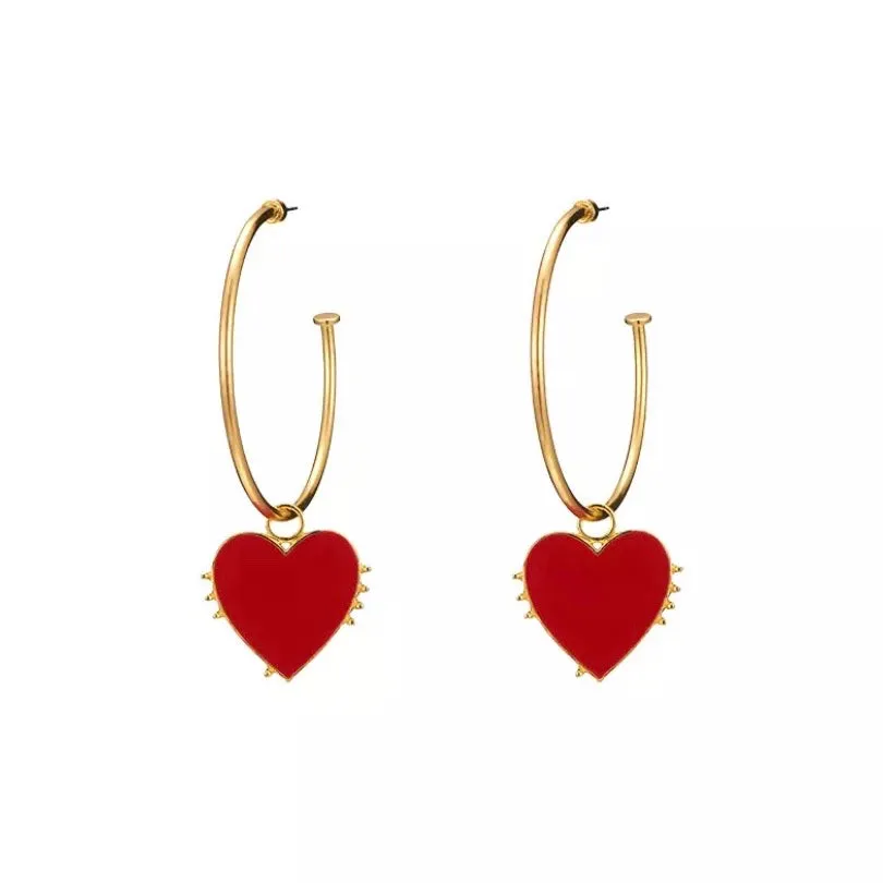 Red Heart Hoop Earrings - 2 Styles