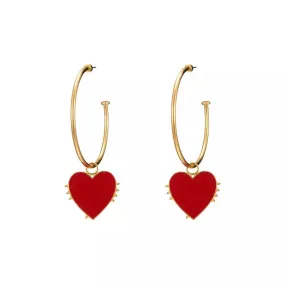 Red Heart Hoop Earrings - 2 Styles