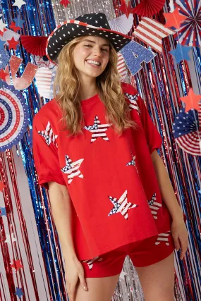 Red Sequin America Stars top