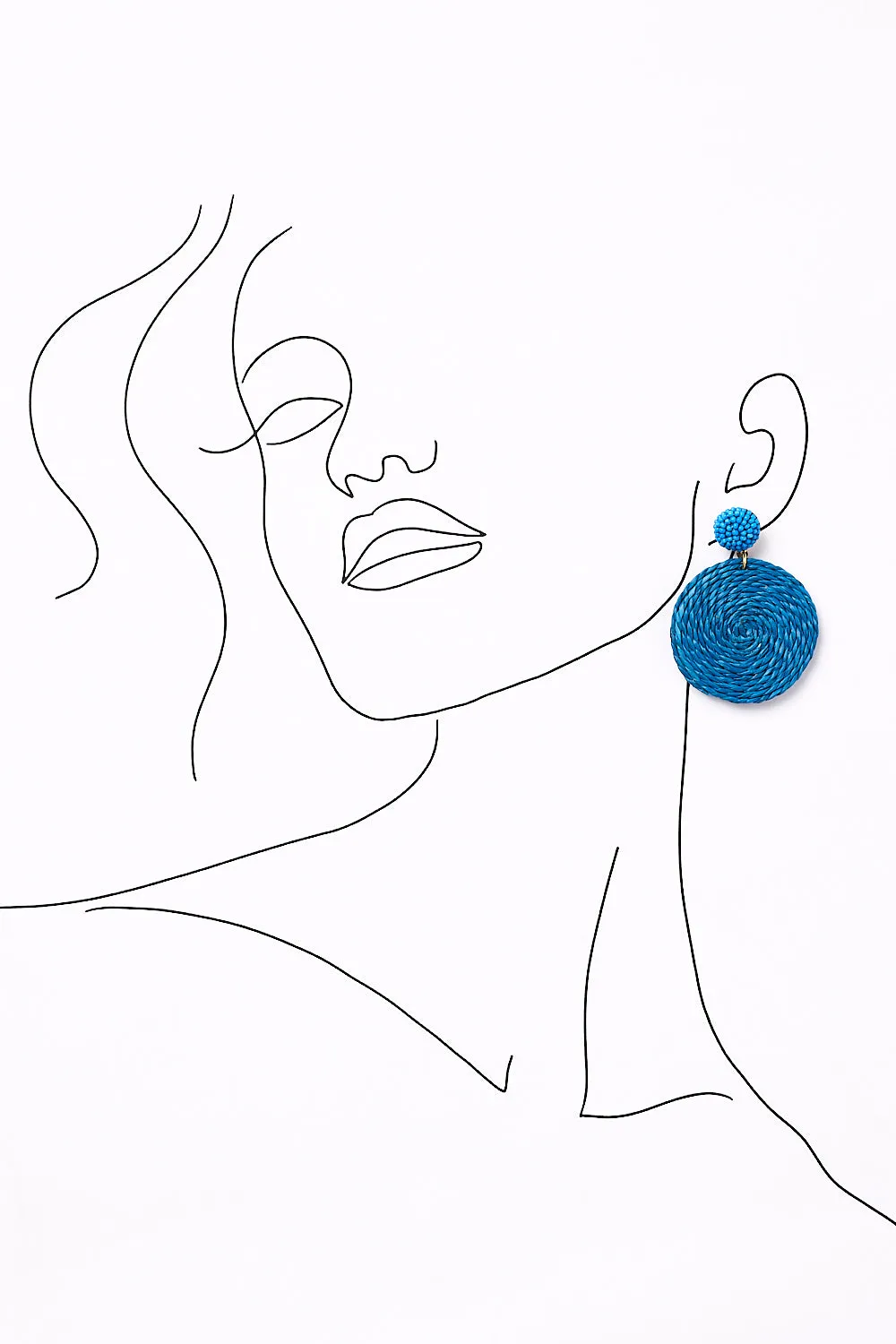 Round Beaded and Woven Earrings in Blue