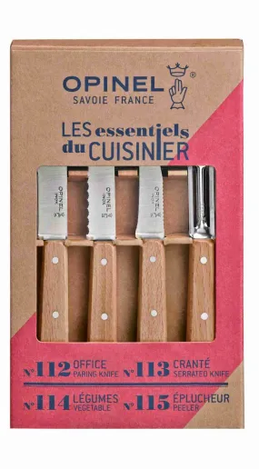 SET "LES ESSENTIELS" BARNIZ NATURAL, MADERA DE HAYA N° 112 CUCHILLO DE COCINAN°113 CUCHILLO DENTADON°114 CUCHILLO PARA VEGETALESN°115 PELADOR