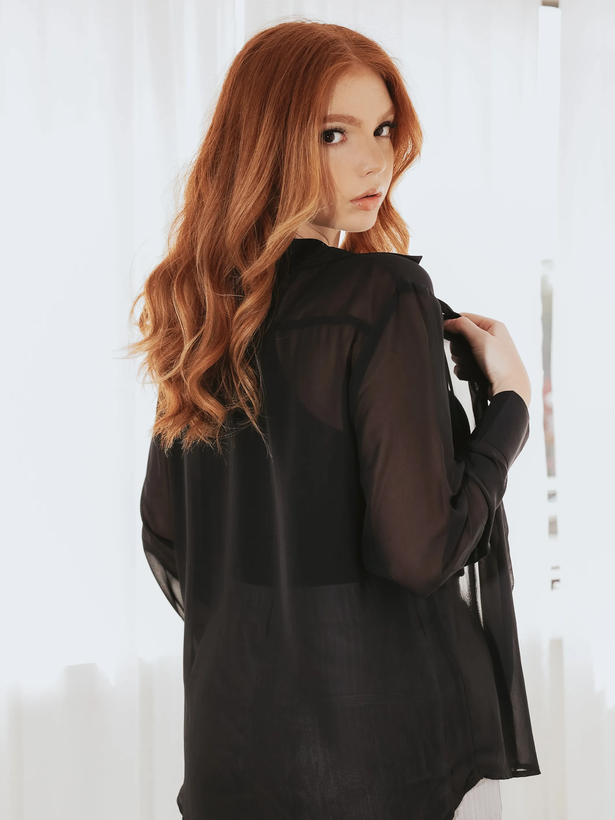 Sheer Long Sleeve Button Up