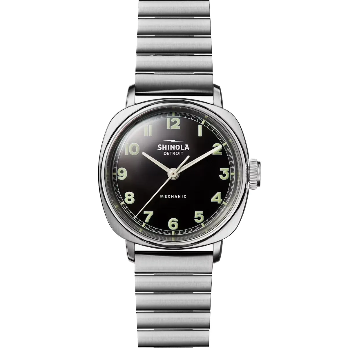 Shinola 39mm The Mechanic Watch Black Dial Steel Bracelet S0120282834