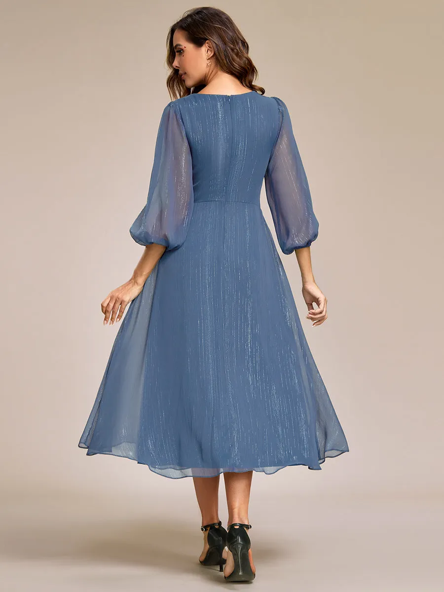 Shiny Chiffon Wholesale Wedding Guest Dresses with Long Sleeve