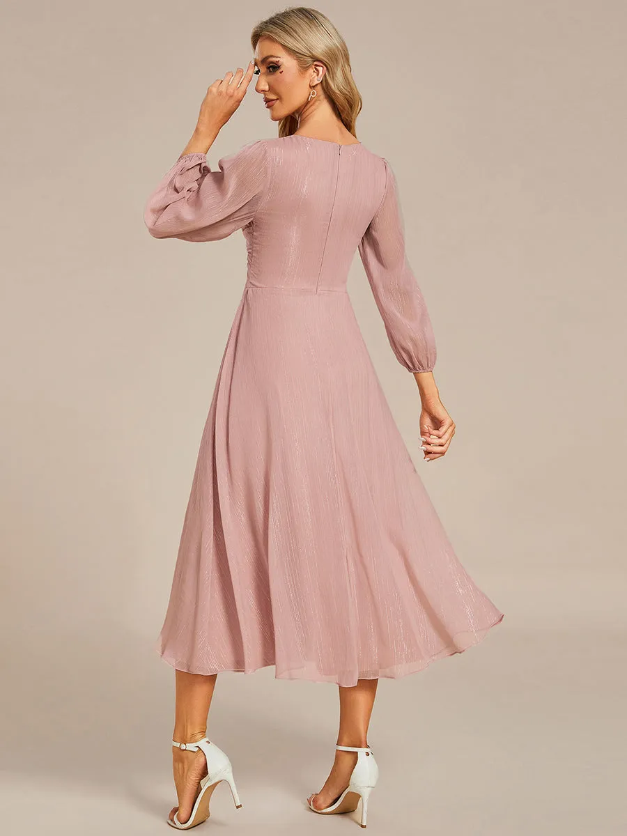 Shiny Chiffon Wholesale Wedding Guest Dresses with Long Sleeve