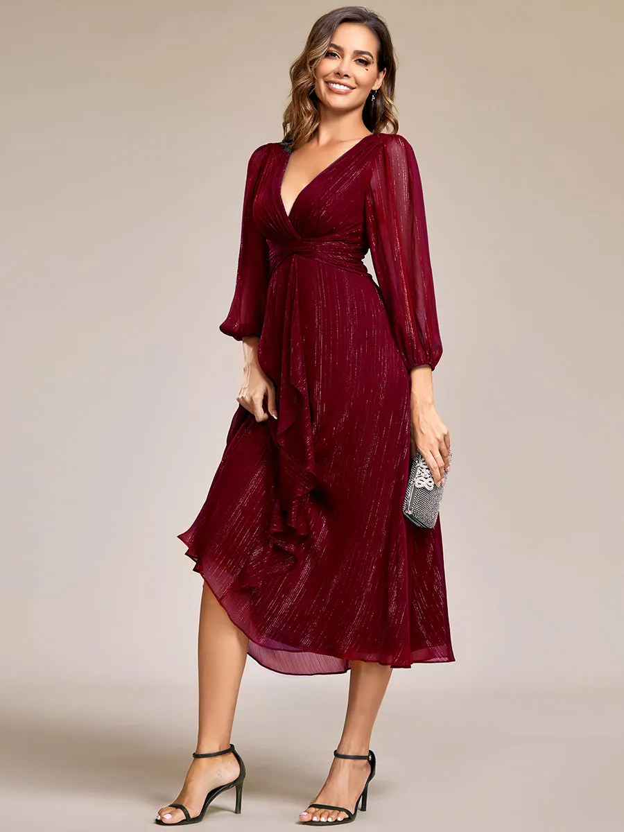 Shiny Chiffon Wholesale Wedding Guest Dresses with Long Sleeve