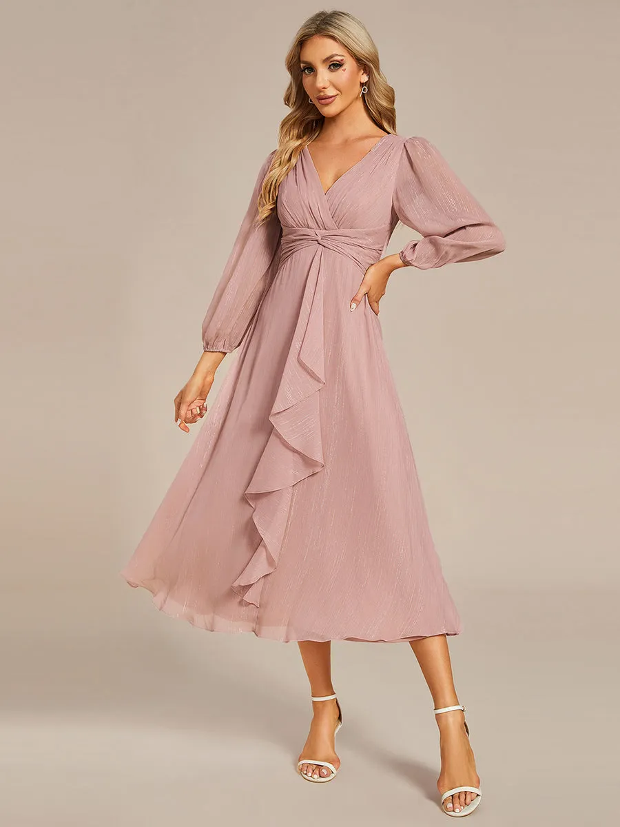 Shiny Chiffon Wholesale Wedding Guest Dresses with Long Sleeve