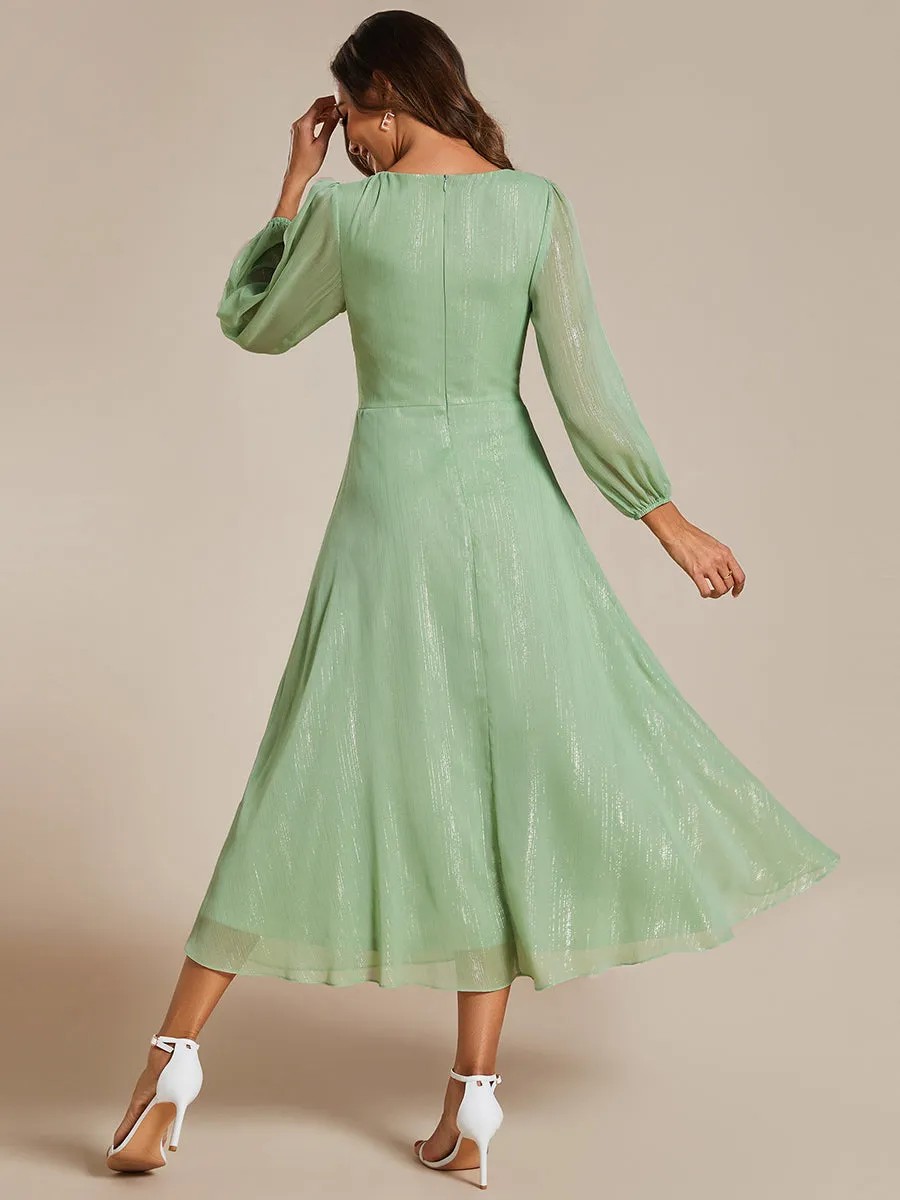 Shiny Chiffon Wholesale Wedding Guest Dresses with Long Sleeve