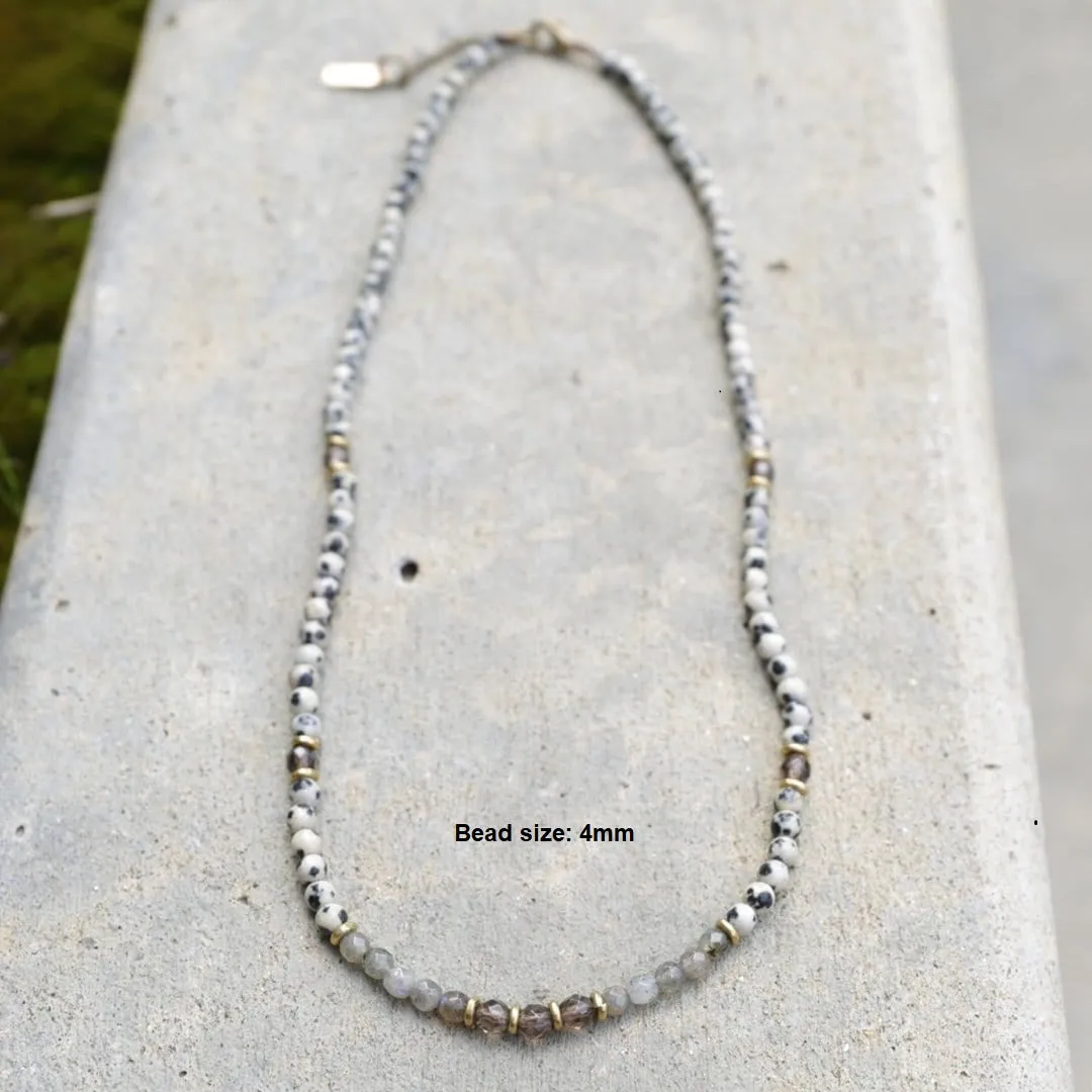 Smoky Quartz, Dalmatian Jasper and Labradorite Necklace