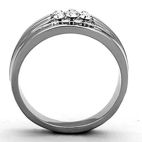 WildKlass Stainless Steel Ring Wedding High Polished (no Plating) Men Top Grade Crystal Clear