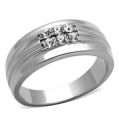 WildKlass Stainless Steel Ring Wedding High Polished (no Plating) Men Top Grade Crystal Clear